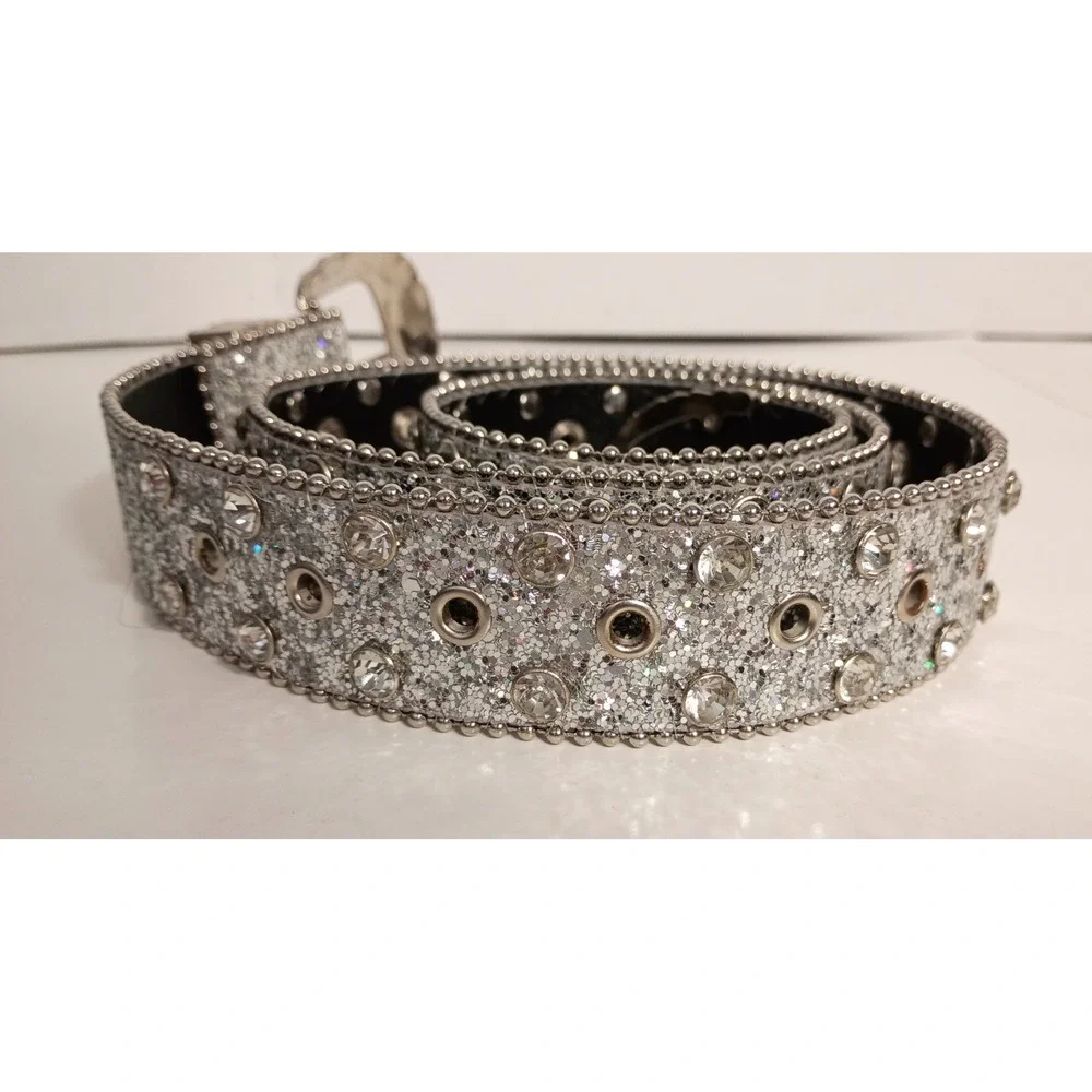 Vintage Y2K Studded Belt RHINESTONE Glitter WESTERN Cowboy Rodeo Glam Statement